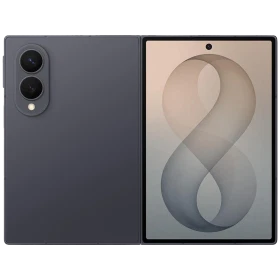 Samsung Galaxy Z Fold8 gri akıllı telefonun arka ve kapak ekranı görünümleri, çift kamera modülü ile