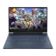 HP Victus Gaming 16-r1057nt 9J260EA FR35 koyu mavi oyuncu laptop, oyun temalı ekran ve klavye görünüyor