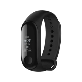 Xiaomi Mi Band 3 siyah akıllı bileklik, ekranı ve ayarlanabilir silikon kayışıyla önden görünüm