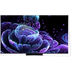 TCL 65C835 Ultra HD 4K LED TV ekranda mor-ışıklı soyut arka plan, genel renk şık tasarım