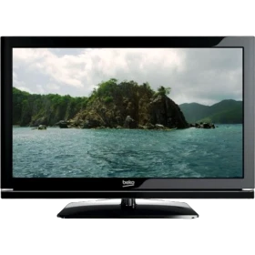 Beko B22-LB-X329 Full HD FHD TV, siyah çerçeveli ekranında deniz manzarasıyla önden görünüm