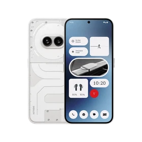 Beyaz Nothing Phone 2a akıllı telefon, ön ekranı açık ve arka tasarımı birlikte görünen ana ürün görünümü