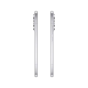 Oppo Reno 15 Mini beyaz akıllı telefonun yan profilden ince gövde ve tuş detaylarını gösteren görünümü