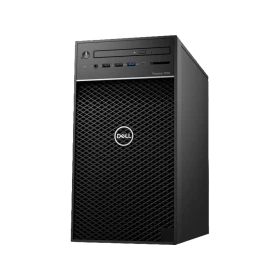 Dell Precision T3630 Delta siyah masaüstü bilgisayar kasası, ön paneli ve Dell logosuyla önden görünür.