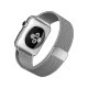 Apple Watch 42 mm gümüş paslanmaz çelik kasa ve Milano Loop kordon, arka yüzüyle birlikte.