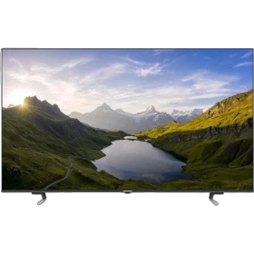Grundig 55 GHQ 9200 Ultra HD 4K LED televizyon, dağ ve göl manzarası gösteren siyah ekranlı TV