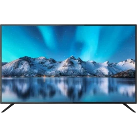Sunny SN50LEDJ50 Ultra HD 4K TV, siyah çerçeveli ekranında karlı dağ ve göl manzarasıyla önden görünüm