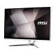 MSI PRO 22XT 10M-009TR masaüstü bilgisayar, siyah ekranı ve gümüş renkli standıyla önden görünüm