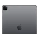 Apple iPad Pro gri renkli tablet, 12.9 inç ekran, 5G bağlantılı, arka kamera ve logo görünüyor