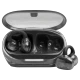 JBL Soundgear Clips tam kablosuz siyah kulaklık, şarj kutusu açık ve kulaklıklar yerinde