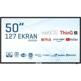 Onvo OV50500 Ultra HD 4K 50 inç LED televizyon, siyah çerçeveli ekran ve akıllı TV özellikleri