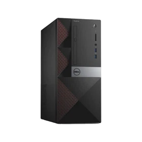 Dell Vostro 3650 siyah masaüstü bilgisayar kasasının önden görünümü ve ön panel bağlantı noktaları