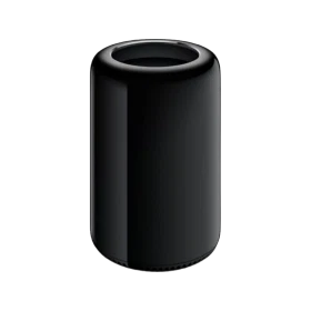Apple MacPro MQGG2TU A siyah, silindirik tasarımlı masaüstü bilgisayar gövdesi