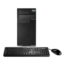 Asus D830MT-PRO57D siyah masaüstü bilgisayar, klavye ve fareyle birlikte önden görünüm