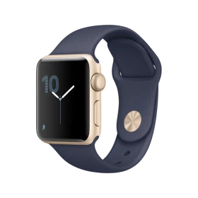 Apple Watch Series 1 38 mm, altın rengi alüminyum kasa ve gece mavisi spor kordonlu akıllı saat