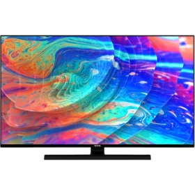 Vestel 50Q9900 Ultra HD 4K QLED televizyon, siyah çerçeveli ve renkli ekran görüntüsü