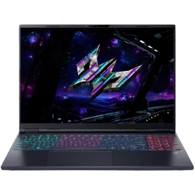 Acer Predator Helios Neo 16S AI PHN16S-71-975M siyah oyuncu laptop, RGB klavyeli açık ekranlı ön görünüm