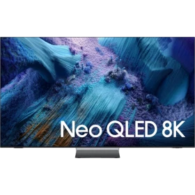 Samsung 75QN990F QLED 75 inç Ultra HD 8K TV; NEO QLED yazılı, canlı deniz manzaralı vitrin ekranı