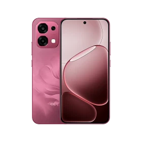 Oppo A6 Pro 5G kırmızı akıllı telefon, ön ekran ve arka çift kamera tasarımıyla vitrin görünümü