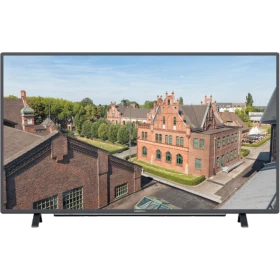 Grundig 43 CLE 5845 AN Dortmund Full HD LED televizyon, siyah çerçeveli ekranında şehir manzarasıcuntegn