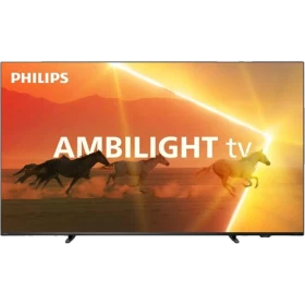 Philips 75PML9008 Ultra HD 4K LED televizyon; ekranda ambilight ışıkları ve dinamik sahne görünüyor.