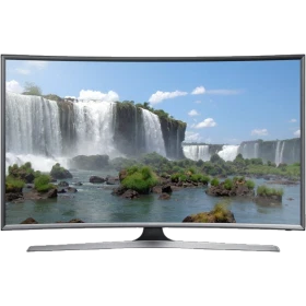 Samsung 55J6370 Full HD FHD TV siyah ekranda şelale manzaralı vitrin görseli, genel renkli tasarım