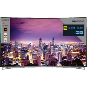 Grundig 55 FLX 9595 SP Ultra HD 4K LED televizyon, şehir manzarası gösteren geniş ekran