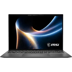 MSI Prestige 13 AI+ A3MG-039TR iş ve ofis laptopu, Platinum renkli şık tasarım ve arka aydınlatmalı ekran görünümü