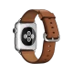 Apple Watch 38 mm gümüş paslanmaz çelik kasa ve kahverengi klasik tokalı deri kayışlı akıllı saat