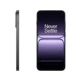 Siyah OnePlus 13s akıllı telefonun önden ekranı ve ince yan profili, modern düz çerçeve tasarımıyla birlikte