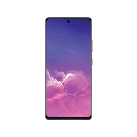 Samsung Galaxy S10 Lite siyah akıllı telefon, önden tam ekran görünüm ve ortada ön kamera deliği