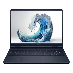 Dell Alienware 16 Aurora AC16250-C71615U56N020 siyah oyuncu laptop, ekranda mavi dalga temasıyla.