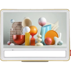 Vestel 24HA9950S HD Ready LED televizyon, beyaz çerçeveli ekranında renkli soyut objeler gösteriliyor