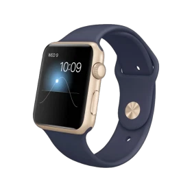 Apple Watch Sport 42 mm altın rengi alüminyum kasa, gece mavisi spor kordonlu akıllı saat