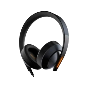 Xiaomi Mi Game Headset kablolu siyah kulaklık, turuncu detaylı kulak kapakları ve mikrofonuyla önden görünüm