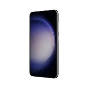 Samsung Galaxy S23 siyah akıllı telefon, önden görünüm, ince çerçeveli ekran ve yan tuş detaylı tasarım