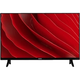 Vestel 32H8600 HD Ready LED televizyon, siyah çerçeveli ve ayaklı tasarım, kırmızı ekran