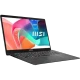 MSI Modern 14 F13MG-429XTR009 koyu gri ultrabook laptop; açık ekranında renkli arayüz ve klavye görülüyor.