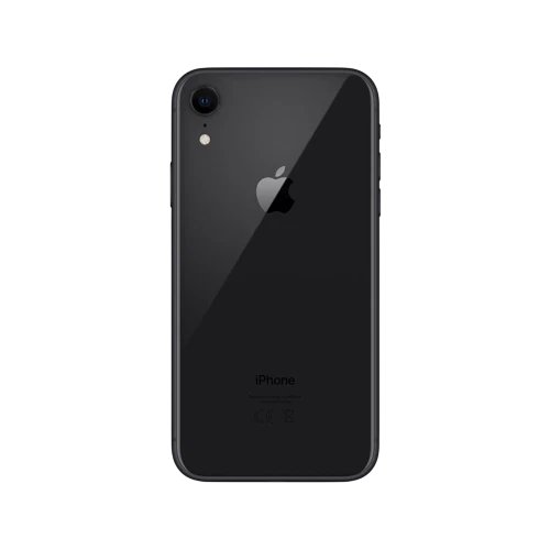Siyah Apple iPhone XR akıllı telefon, tek arka kameralı ve parlak cam arka yüzey görünümü