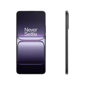 Siyah OnePlus Nord CE5 akıllı telefonun önden ve yandan görünümü, ince çerçeveli modern tasarım