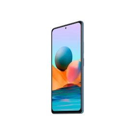 Xiaomi Redmi Note 10 Pro mavi akıllı telefon, ince çerçeveli ekran ve ön kamera delikli tasarım görünüyor