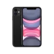 Apple iPhone 11 siyah akıllı telefon, ön ekran ve arka çift kameralı tasarımın vitrin görünümü
