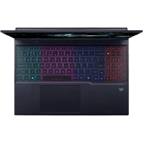 Acer Predator Helios Neo 16 AI PHN16-73-93N4 siyah oyuncu laptop, RGB aydınlatmalı klavye üstten görünüm