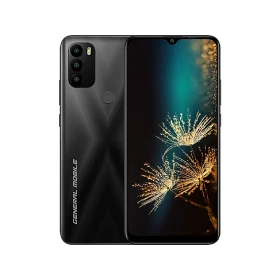 General Mobile GM 21 Plus siyah akıllı telefon, ön ekran ve arka üçlü kamera tasarımıyla vitrin görünümü