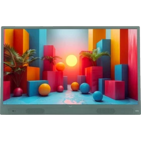 Vestel 32FA9950Y Full HD LED TV, renkli geometrik şehir manzarası gösteren geniş ekranlı televizyon