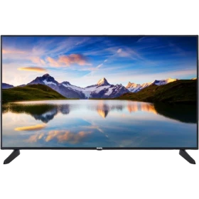 Vestel 43FB7550 Full HD LED televizyon, siyah çerçeveli ekranında dağ ve göl manzarası gösteriyor
