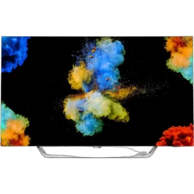 Philips 55POS9002 Ultra HD 4K OLED televizyon; renkli duman efektli ekranıyla vitrin görseli