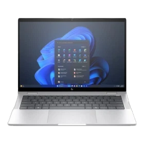 HP EliteBook 1040 G11 9G0J6ET gümüş ultrabook laptop; açık ekranında Windows arayüzü görünüyor.