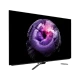 Arçelik A65 OLED C 970 BE Ultra HD 4K TV, siyah çerçeveli OLED televizyon ve mor çiçek görüntüsü