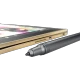 Lenovo Yoga Book 4G siyah tablet; Android 6.x Marshmallow, yan portlar ve kalem detayı önden görünüm